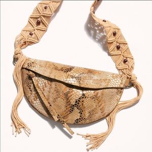 Free people farrah macrame snakeskin sling bag